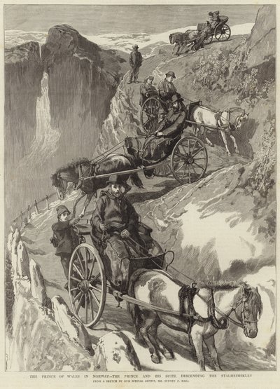 Le Prince de Galles en Norvège (gravure) - Sydney Prior (after) Hall
