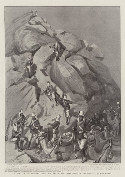 Vue de la Terre Promise, les hommes du corps de chameaux en observation à Wad Hamed - Sydney Prior Hall