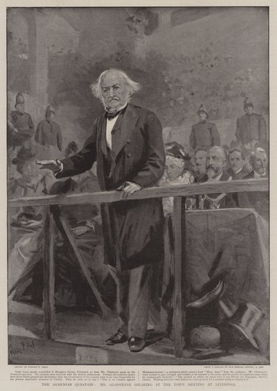 Une question arménienne, M. Gladstone parlant à la réunion de la ville à Liverpool - Sydney Prior Hall
