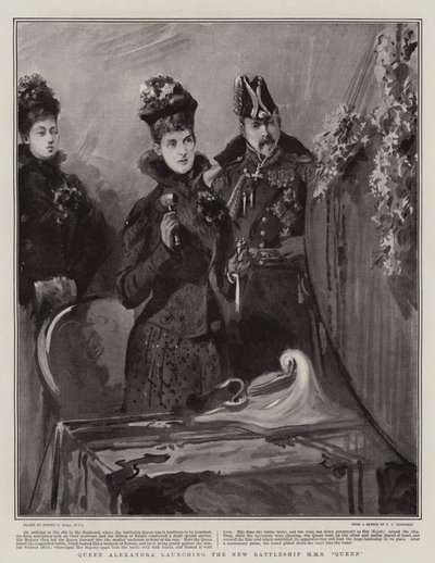 La reine Alexandra lançant le nouveau cuirassé HMS Queen - Sydney Prior Hall