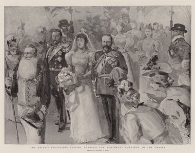 Le cortège de la mariée passant par le couloir temporaire vers la chapelle - Sydney Prior Hall