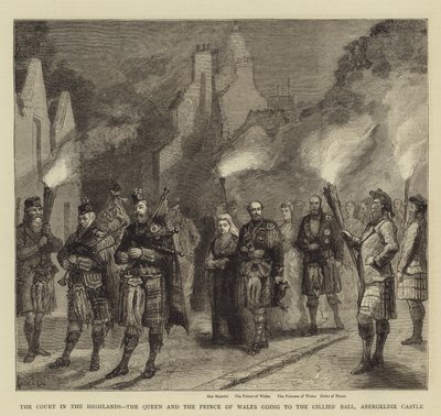 La Cour dans les Highlands, la Reine et le Prince de Galles se rendant au bal des Gillies, Château d