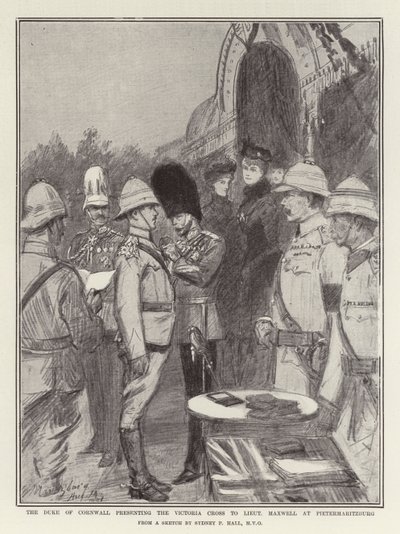 Le duc de Cornouailles présentant la Croix de Victoria au lieutenant Maxwell à Pietermaritzburg - Sydney Prior Hall