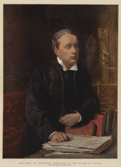 Le comte de Rosebery parlant à la Chambre des lords (chromolithographie) - Sydney Prior Hall