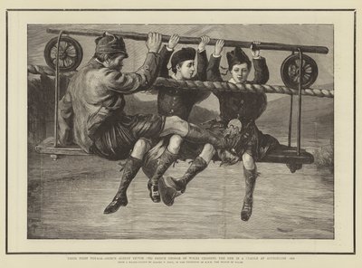 Le premier voyage, le prince Albert Victor et le prince George de Galles traversant la Dee dans un berceau à Abergeldie, 1876 - Sydney Prior Hall