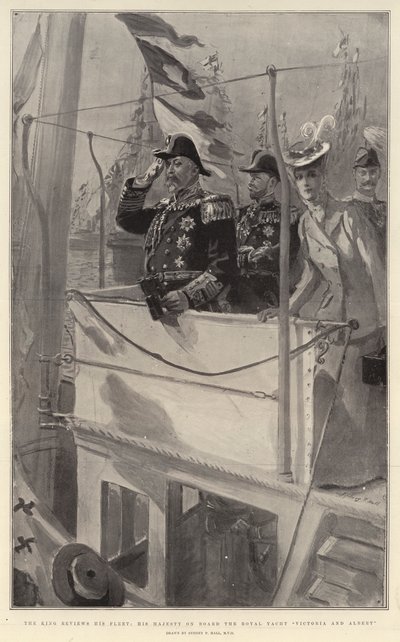 Le roi passe en revue sa flotte, Sa Majesté à bord du yacht royal Victoria et Albert - Sydney Prior Hall