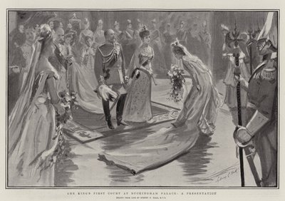 La première cour du roi au palais de Buckingham, une présentation - Sydney Prior Hall