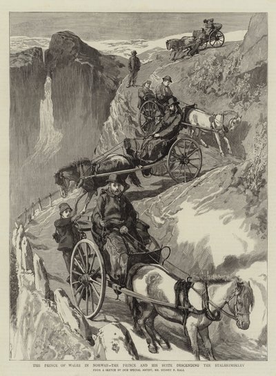 Le Prince de Galles en Norvège, le Prince et sa suite descendant le Stalheimsklev - Sydney Prior Hall