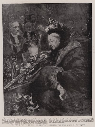 La visite de la reine à Londres, le lord-maire présentant l