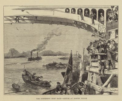 La course de bateaux universitaire, croquis au pont de Barnes - Sydney Prior Hall