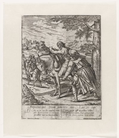 Le bon Samaritain aidant l