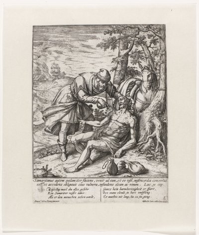 Le bon Samaritain soigne les blessures du voyageur attaqué - Symon Novelanus