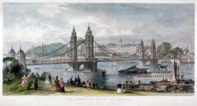 Vue du pont suspendu à Chelsea, Londres, 1852 - TA Prior