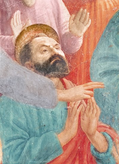 La tête de Saint Paul, de la Résurrection du fils de Théophile, et Saint Pierre intronisé comme premier évêque d
