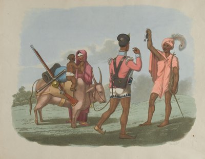 Un Sepoy du Bengale et sa famille rencontrant un membre de la caste Byraggee, vers 1799 - T. Medland