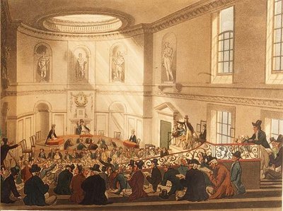 India House, la salle de vente, pub. par Ackermann - T. and Pugin A.C. Rowlandson