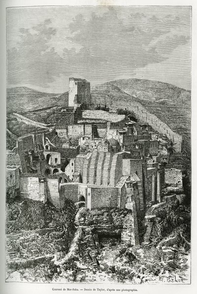 Le couvent de Mar-Saba (Mar Saba) (Palestine). Gravure de Taylor, pour illustrer l