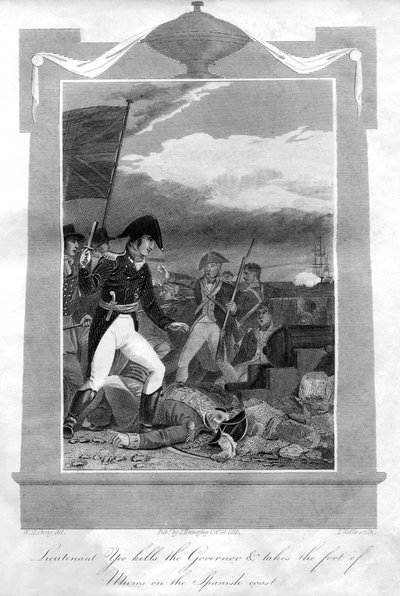 Le lieutenant Yeo tue le gouverneur et prend le fort de Muros sur la côte espagnole, 1816 - T. Wallis