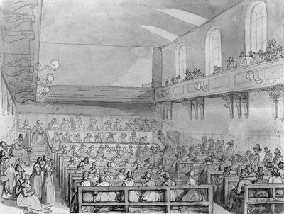 Rassemblement de Quakers dans une maison de réunion à Londres - T. and Pugin A.C. Rowlandson