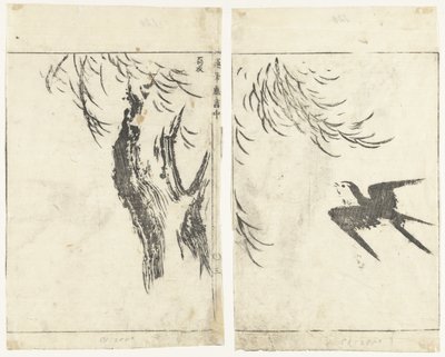 Hirondelle et saule (Images en coups de pinceau rapides) - Tachibana Morikuni