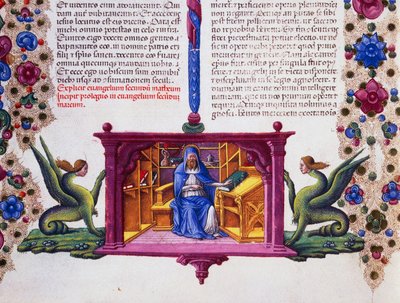 Frise de bordure au pied de la page avec Saint Matthieu l