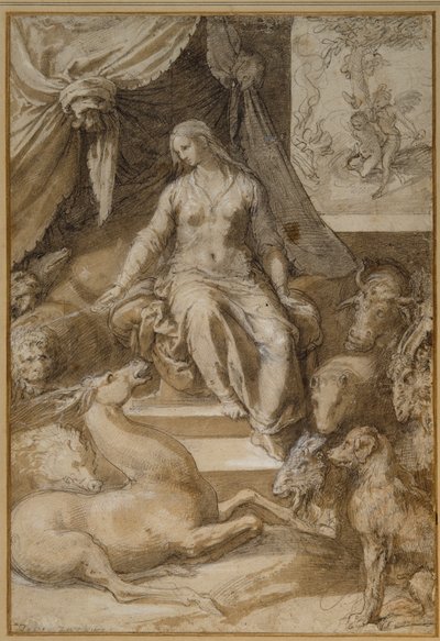 Circé assise, les Argonautes ensorcelés métamorphosés - Taddeo Zuccaro
