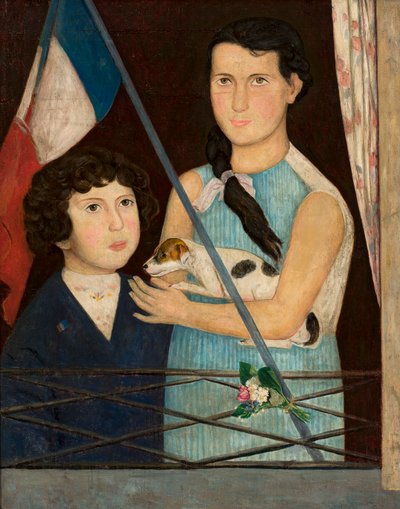 Deux enfants avec un drapeau français - Tadeusz Makowski