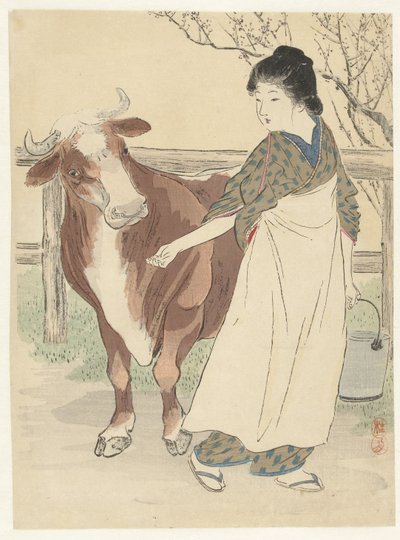 Laitière avec vache - Takeuchi Keishū
