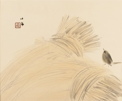Gravure sur bois - Troglodyte sur un épi de maïs, fin 19ème-début 20ème siècle - Takeuchi Seiko