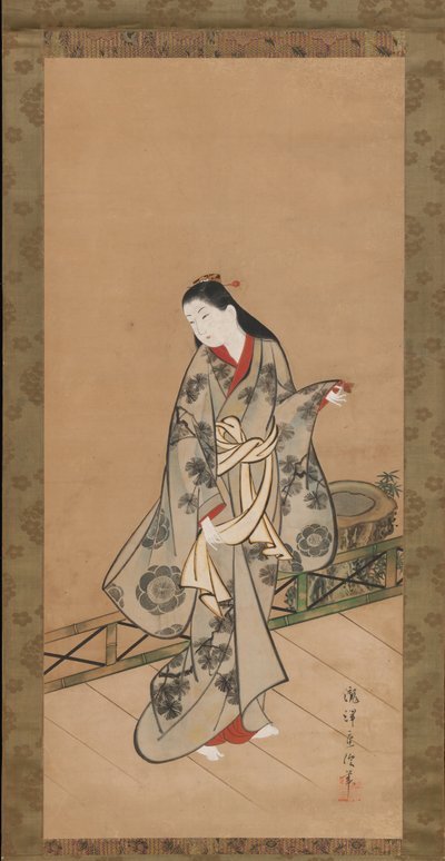Femme sur la véranda, vers 1730 - Takizawa Shigenobu