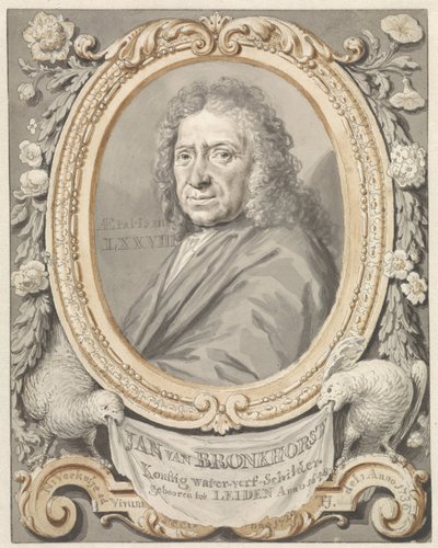 Portrait de Johannes (Jan) van Bronkhorst dans un cadre avec des fleurs et deux oiseaux - Tako Hajo Jelgersma