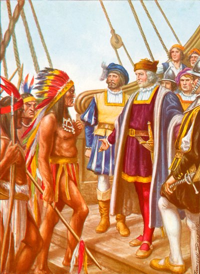 Christophe Colomb recevant à bord de la Santa Maria le cacique Guacanagari, chef des indigènes - Tancredi Scarpelli