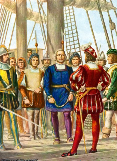 Christophe Colomb et ses frères Bartolomeo et Diego sont faits prisonniers sur un navire qui les emmènera en Espagne - Tancredi Scarpelli