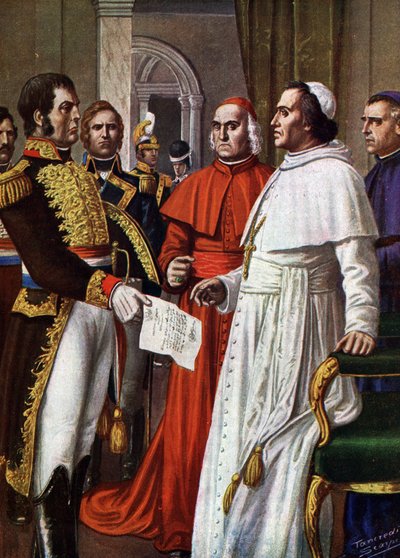Le pape Pie VII, prisonnier au château de Fontainebleau, consent à signer le Concordat de Fontainebleau le 25 janvier 1813 - Tancredi Scarpelli