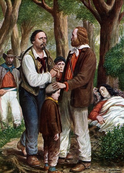 Risorgimento : Giuseppe Garibaldi patriote italien (1807-1882) quittant Angelo Brunetti dit Ciceruacchio à la mort d
