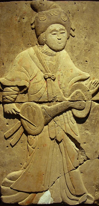 Stèle représentant un musicien (terre cuite) - Tang Dynasty Chinese School