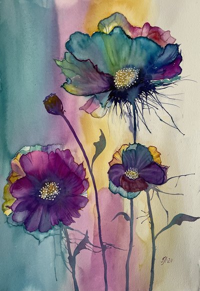Coquelicots abstraits aux couleurs vives - Tanya Lundmark