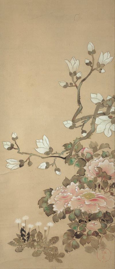 Pivoines, magnolia et pissenlits - Tawaraya Sotatsu