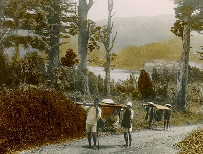 Jeune fille japonaise dans un Kago, région de Hakone, vers 1900 - 1915 (photographie) - Teijiro Takagi