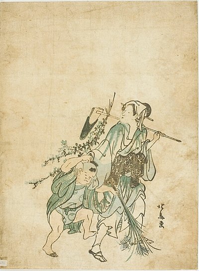 Femme et enfant de la campagne - Teisai Hokuba