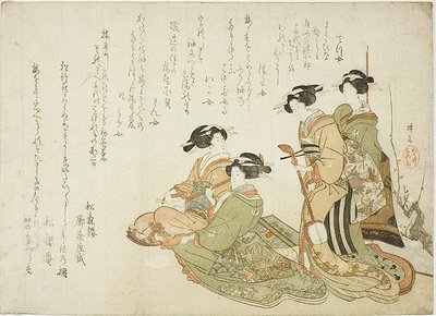 Quatre courtisanes jouant de la musique avec un samisen - Teisai Hokuba