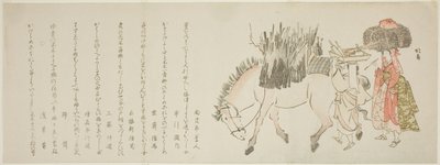 Cheval chargé et femmes revenant avec une brosse - Teisai Hokuba