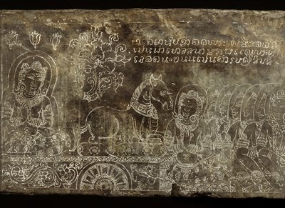 Panneau de pierre gravé représentant le conte Jataka Bhojajania, du Wat Si Chum, Sukhothai, 14e-15e siècle - Thai School