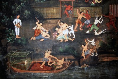 Fresques avec des scènes de la vie de Bouddha, Wat Suwan Dararam, Parc Historique d