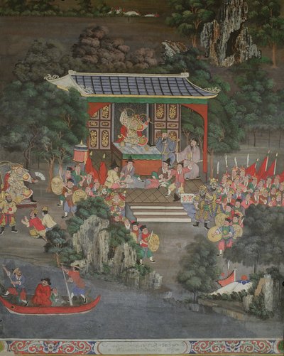 Scène avec influence chinoise, Sala Geng, Wat Bowonniwet Vihara, Bangkok - Thai School