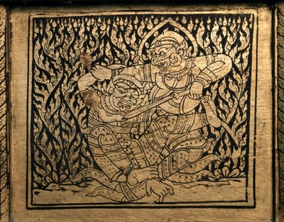 ART THAI : Un épisode du "Ramayana". Cabinet de livres, Bangkok Style. - Thai School