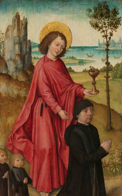 Un donateur et ses deux fils avec Saint Jean l