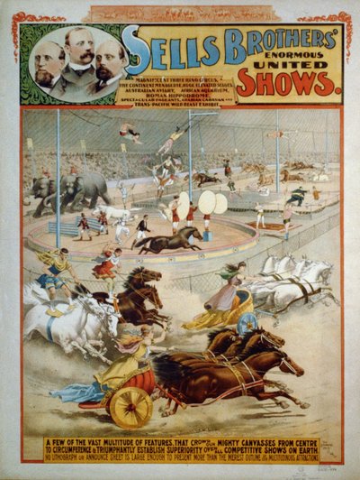 Les spectacles énormes des frères Sells, vers 1885 - The Strobridge Lithographing Company