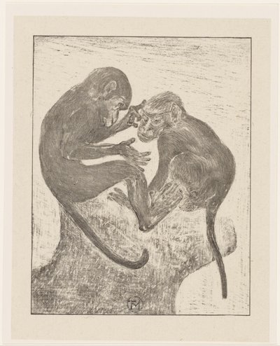 Deux singes se cherchant des puces - Theo van Hoytema (signed by artist)