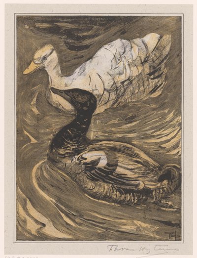 Deux canards nageant - Theo van Hoytema (signed by artist)